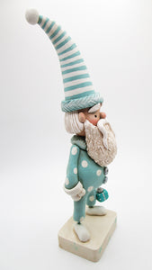 Christmas folk art Santa Claus with tall striped hat