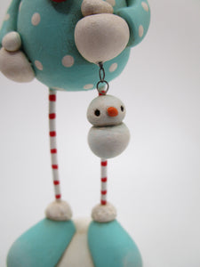 Christmas folk art Santa with polka dots and tiny snowman charm
