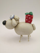 Christmas folk art small sheep with gift