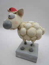Christmas folk art SHEEP wearing Santa hat