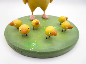 Easter folk art mama chick and her six chick babes