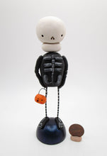 Halloween folk art skeleton man with tiny JOL bucket