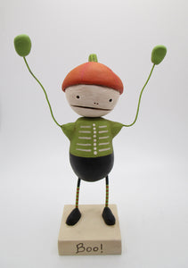Halloween BOO! Skelly Skeleton with pumpkin hat PAPER CLAY
