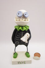 Halloween folk art Skelly Skeleton character with fine crackle ghost