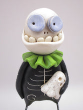 Halloween folk art Skelly Skeleton character with fine crackle ghost