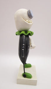 Halloween folk art Skelly Skeleton character with fine crackle ghost