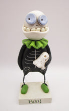 Halloween folk art Skelly Skeleton character with fine crackle ghost