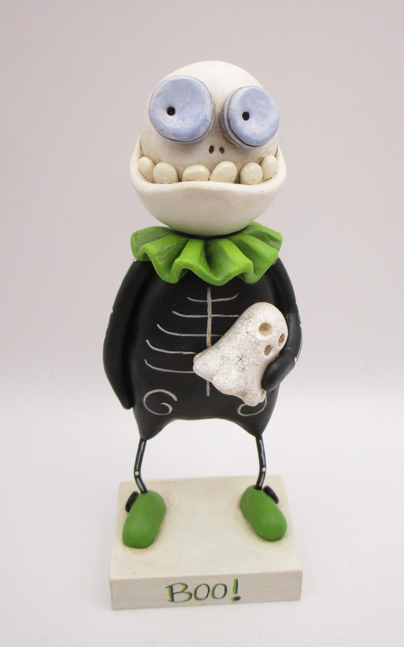 Halloween folk art Skelly Skeleton character with fine crackle ghost