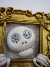 Halloween folk art gilded frame skelly dizzy eyes ready to hang