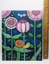 Flowers and snail ORIGINAL painting 8 x 10 signed