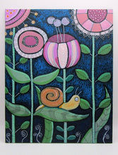 Flowers and snail ORIGINAL painting 8 x 10 signed