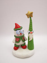 Christmas folk art detailed snowman and wacky woodland tree friend