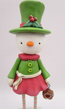 Christmas folk art snowman snow girl with fancy hat and jam sugar cookie
