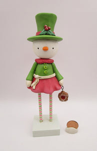 Christmas folk art snowman snow girl with fancy hat and jam sugar cookie