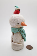 Christmas snowman CRACKLE finish with tiny cardinal bird