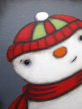 Christmas snowman painting 6 x 6 original art signed