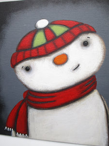 Christmas snowman painting 6 x 6 original art signed
