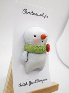 Christmas folk art snowman PIN cute and READY to wear