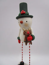 Christmas folk art adorable snowman holding baby reindeer - signed original art