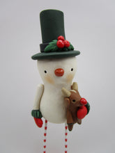 Christmas folk art adorable snowman holding baby reindeer - signed original art