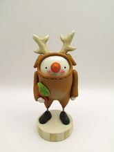 Christmas folk art snowman wearing reindeer costume
