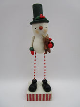 Christmas folk art adorable snowman holding baby reindeer - signed original art