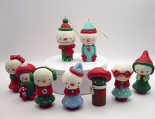 Christmas folk art small snowman snowgirl red hat