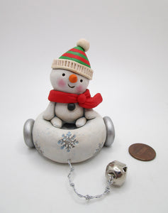 Christmas snowman in snowy snowball style cart