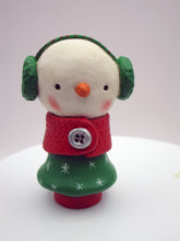 Christmas folk art small snowman snowgirl with earmuffs