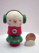 Christmas folk art small snowman snowgirl with earmuffs