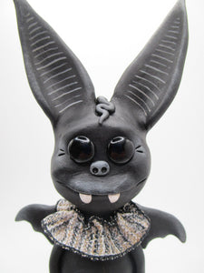 Halloween black BAT with glass eyes and spider charm