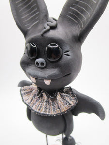 Halloween black BAT with glass eyes and spider charm