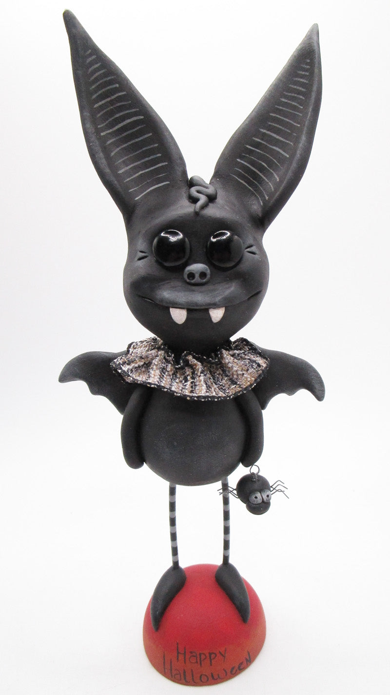 Halloween black BAT with glass eyes and spider charm