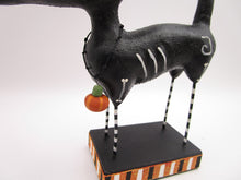 Halloween folk art SPOOKY black cat with whiskers and button eyes