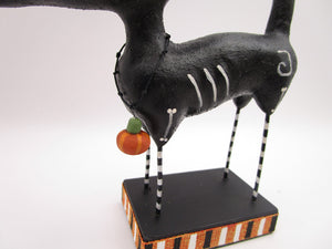 Halloween folk art SPOOKY black cat with whiskers and button eyes