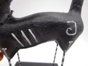 Halloween folk art SPOOKY black cat with whiskers and button eyes