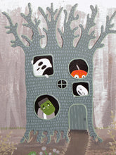 Halloween spooky tree and friends acrylic painting 8x10