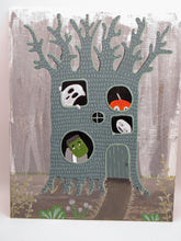 Halloween spooky tree and friends acrylic painting 8x10