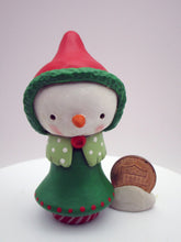 Christmas folk art small snowman snowgirl red hat