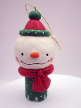 Christmas folk art ORNAMENT snowman with scarf