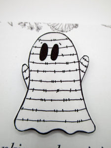 Halloween Ghost pin - brooch "barbed wire" stitch look ready to wear misc