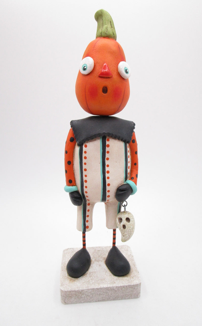 Halloween PAPER CLAY pumpkin man with ghost charm