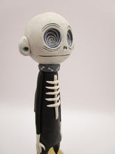 Halloween folk art spooky swirl eye character in skeleton suit