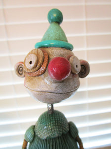 Wacky character 12 inches tall teal with fine crackle and red nose
