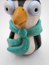 Christmas Penguin with sparkling teal scarf and hat