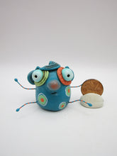 Monster folk art little teal monster with bendable arms and legs