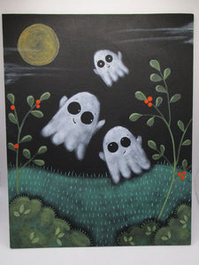 Halloween three ghosts painting 8x10 flat canvas