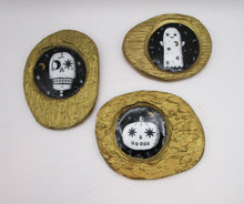 Halloween wall art skelly, pumpkin and ghost - one of a kind Halloween folk art SET OF THREE