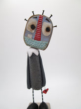 Folk art style man with tin scrap face and heart charm UNIQUE - misc