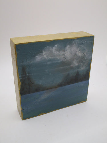 Art block vintage style 4 x 4 x 1 outdoor scene with lake sky and trees